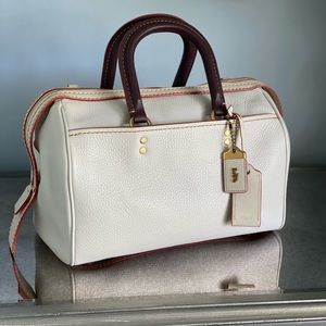 Coach 1941 Rogue Satchel, glovetanned pebbled leather in chalk with honey suede.